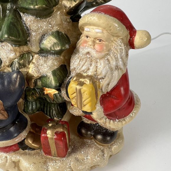 Vtg Opulence Lighted Christmas Tree Ceramic Santa Children Village Lit Stars 10” - Picture 9 of 16